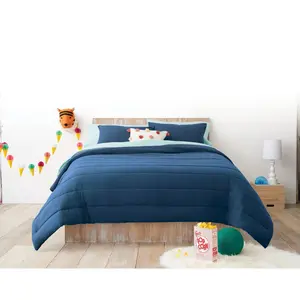 Full/Queen Channel Jersey Kids' Comforter Set Navy - Pillowfort: Quilted Bedding, OEKO-TEX Certified, 3-Piece Set