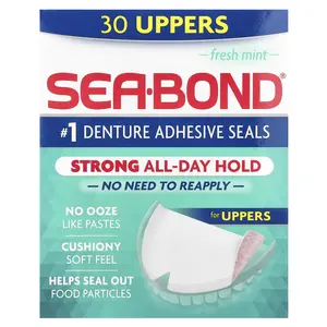 SeaBond Denture Adhesive Seals, Fresh Mint, 30 Uppers