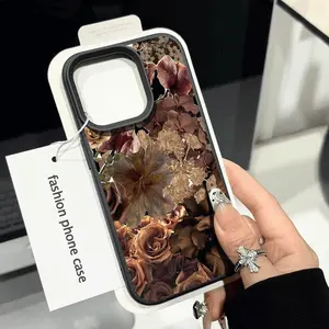 Vintage Floral Pattern Shockproof Phone Case Cover for iPhone Series, Trendy Leather Texture Design, Ideal Gift for Loved Ones
