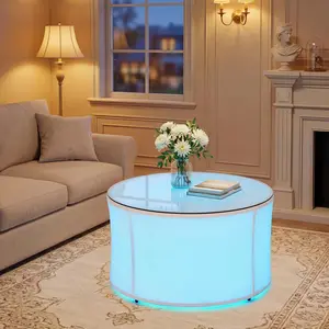 ONBRILL Led Round Coffee Table, 29" Center Table with Light, Adjustable Brightness Color Modern Coffee Table, Easy Assembly, Beige Circle Glass Cloth Coffee Table for Living Room Small Space