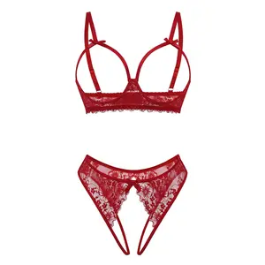Avidlove Women's Exotic Lace Lingerie Set Naughty 2-Piece Bra & Panty Cutout Design Hook & Eye Closure Adjustable Straps Soft Nylon Spandex