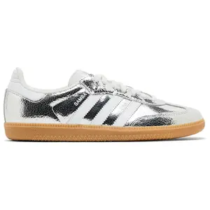 adidas Samba OG Silver Metallic Cracked Leather JR0035 Women's Fashion Shoes New