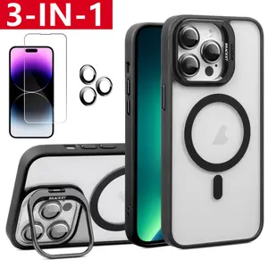3-in-1 Shockproof Stand Protective Case for iPhone 17 Pro Max 17 16 15 14 13 12, with Screen Protector & Camera Lens Protector iPhone Case Cover