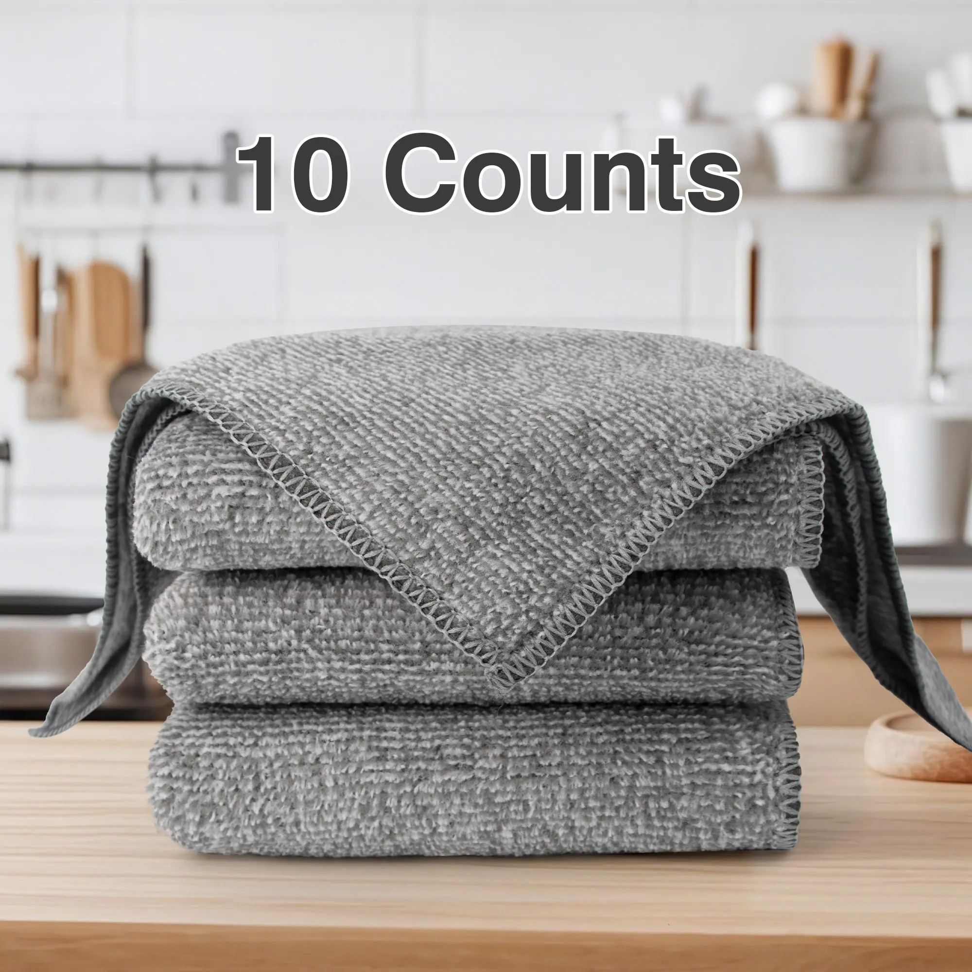 10-Count Bamboo Fiber Microfiber Cleaning Cloths - Durable Cleaning Supplies, High-Quality Stitching, Highly Absorbent, Soft for Daily Wiping, Machine Washable All Purpose Microfiber Cleaning Towels for Kitchen Cleanup & Dusting, Super Absorbent Microfibe