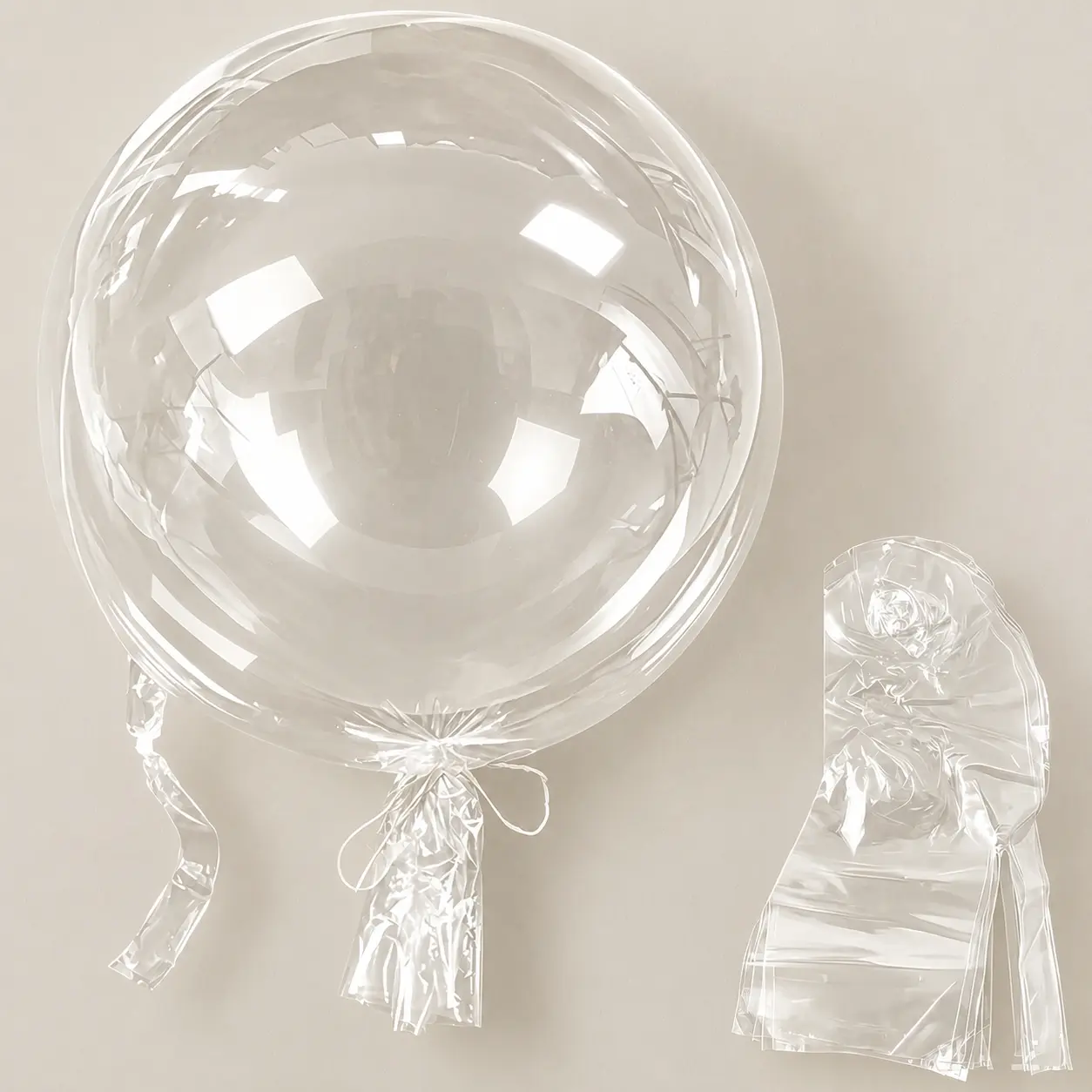 Transparent Round & Heart Fabric Bobo Bubble Balloons - 20in,22in,24in,26in,30in Wide Mouth Zipperless with Knot & Ribbon, Balloon Decor for Wedding, Indoor Home Supplies