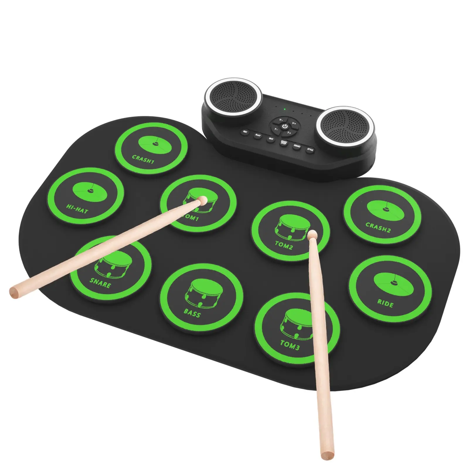 Electronic Drum E-Drum Kit, Portable Roll Up Digital Drum with 9 Pads,  Dual Speakers, Rechargeable  Li-Ion Battery, Ideal for Beginners & Music Enthusiasts