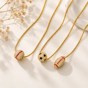 Sparkling Sports Zirconia Necklace – Soccer, Baseball & Football, Show Off Your Collarbone