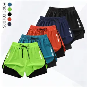 Men’s casual athletic shorts for fitness, running, and basketball; double-layer design with built-in liner, towel pocket at the back waist.