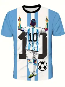 Men's Cool Number 10 Football Jersey, Printed Short Sleeve, Spring & Fall Casual Pullover, Elastic Fabric, Argentinian Style, Football Shirts, Sports Clothing