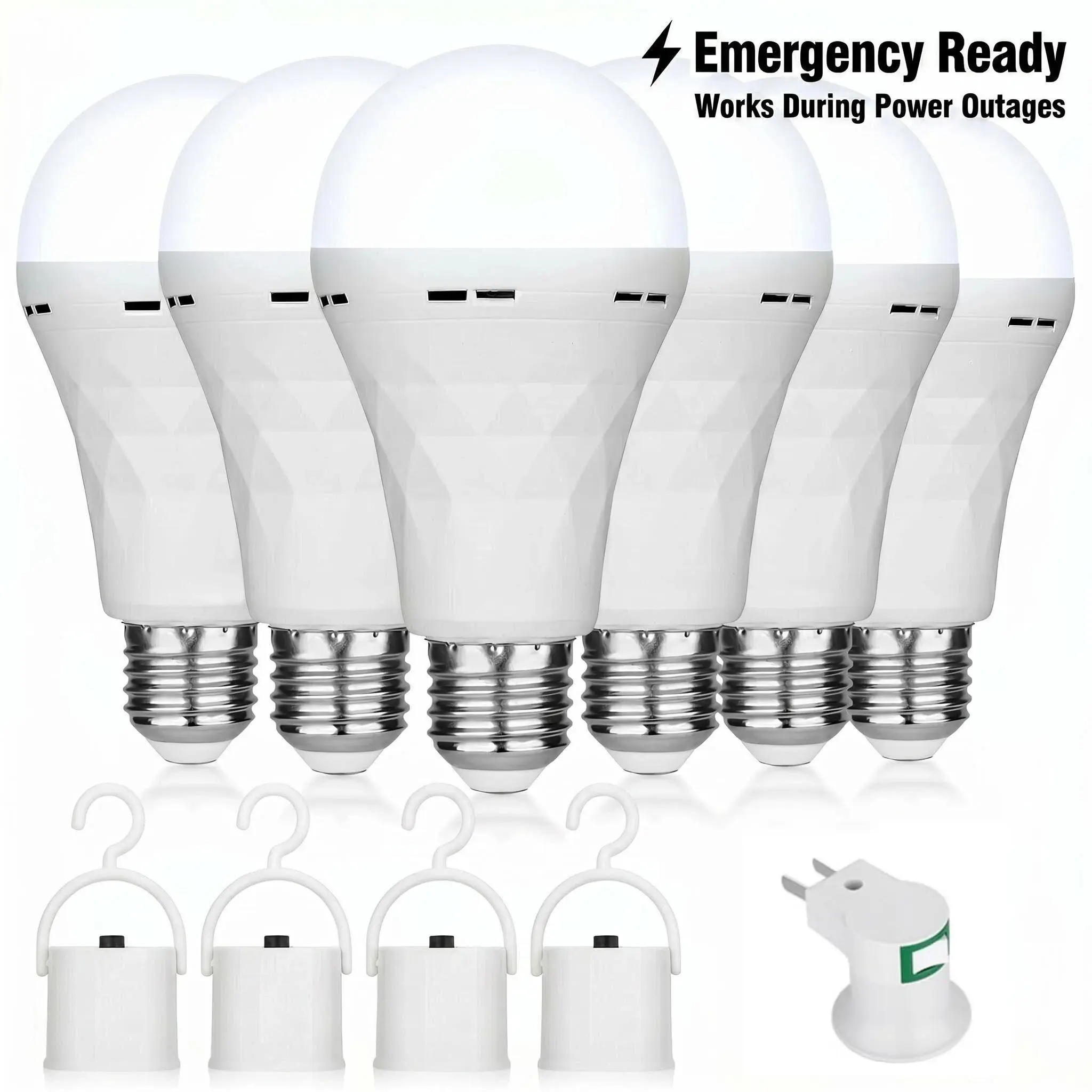 4 Pack Emergency Rechargeable Light Bulb with Hook, 1500mAh LED Power Outage Bulb, 12W 60W Equivalent Camping Light for Home Hurricane Backup summerwins