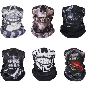 MoKo Halloween Face Mask for Cold Weather [6 Pack], Neck Gaiter Shield Scarf Elastic Balaclava Headbands Headwear, Windproof Skull Bandana for Men Women for Motorcycle Cycling Riding Skiing Party outdoor sport
