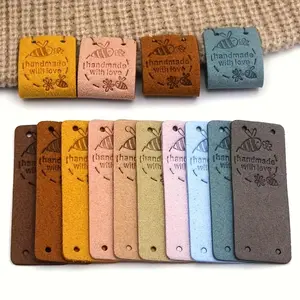 Random Color Bee Pattern Leather Tag, 10pcs/set Handmade Cartoon Embossed Leather Label, DIY Sewing Accessories for Clothes, Hat, Bag, Shoes, Clothing Decoration