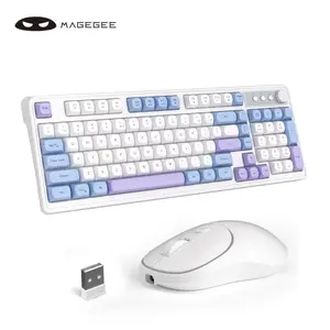 MageGee Wireless Gaming Keyboard and Mouse Combo V560, RGB Backlit Rechargeable Mechanical Feel Keyboard 2.4GHz Quiet Blue White Purple Keyboard Mouse for Mac Laptop PC Gamer