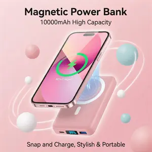 Podoru 10000mAh Magnetic Portable Charger Power Bank, 15W Fast Wireless Magnetic Phone Charger, 22.5W PD Fast Charging Compact 3-in-1 Smartphone Accessories for iPhone 17/16/15/14/13/12 Series & Devices, Aesthetic Pink