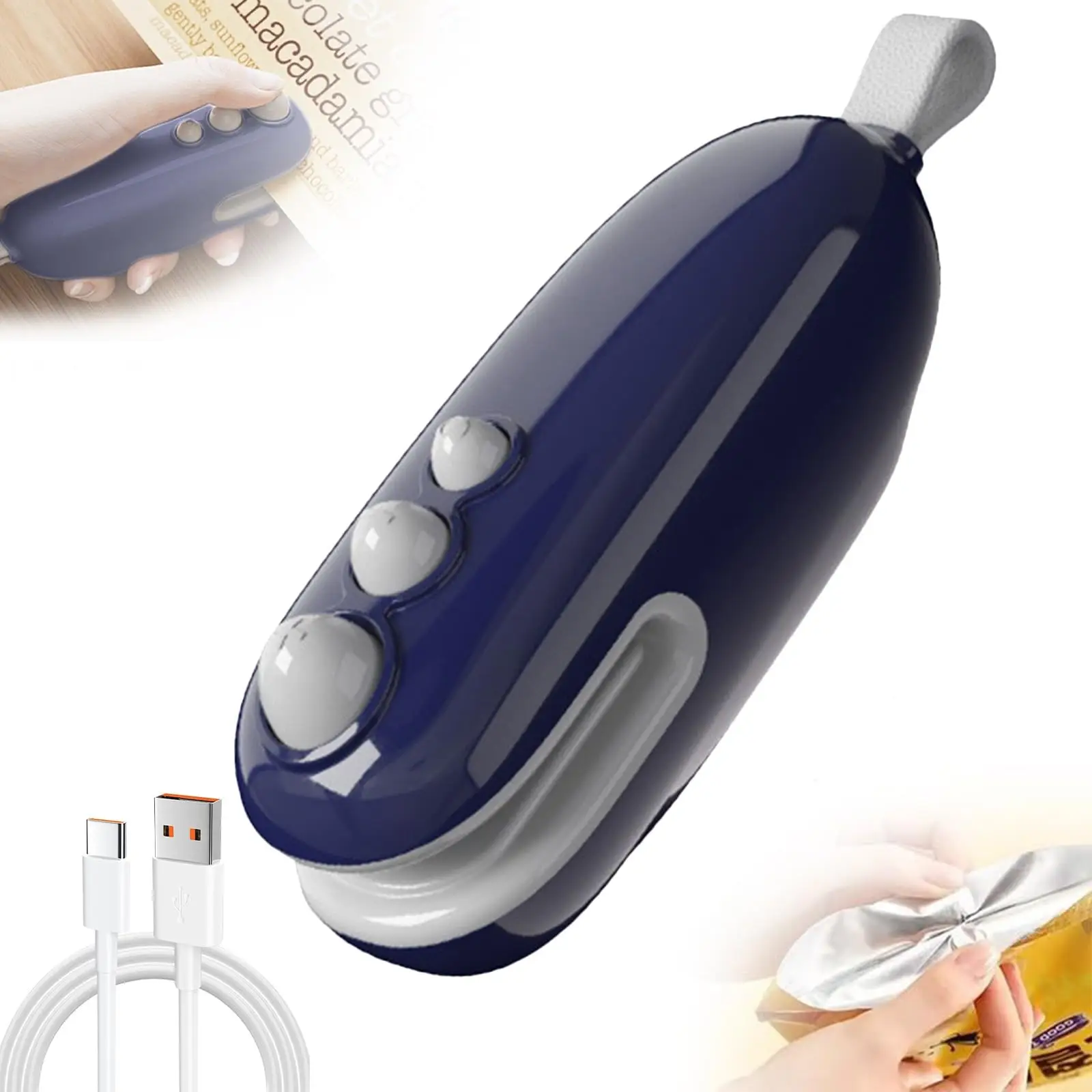 USB-C Rechargeable Mini Bag Sealer, Portable 2-in-1 Bag Sealer with Cutting Function, Mini Bag Resealer Machine for Plastic Bags Snack Bags