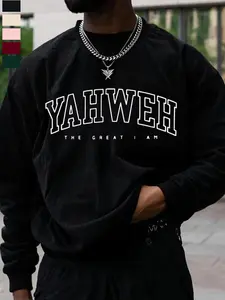 Men's Christian Faith Yahweh Graphic Sweatshirt Menswear, Loose Round Neck Long Sleeve Pullover, Thick Fleece Winter Warm, Casual Streetwear Tops
