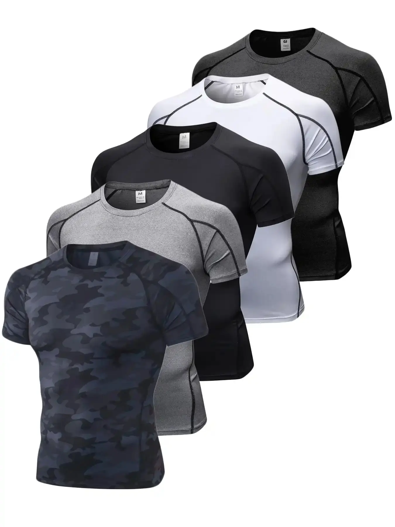 Men's Solid & Camo Print Raglan Sleeve Compression Shapewear Tee, Quick Drying Breathable T-shirt, for All Seasons, Gym Tops, Workout Clothes, essential piece, wardrobe staple, everyday wear, must have item