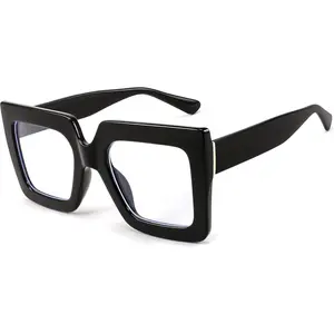 FEISEDY Fashion Oversized Blue Light Glasses for Women Anti Fatigue Thick Square Computer Eyewear B2381
