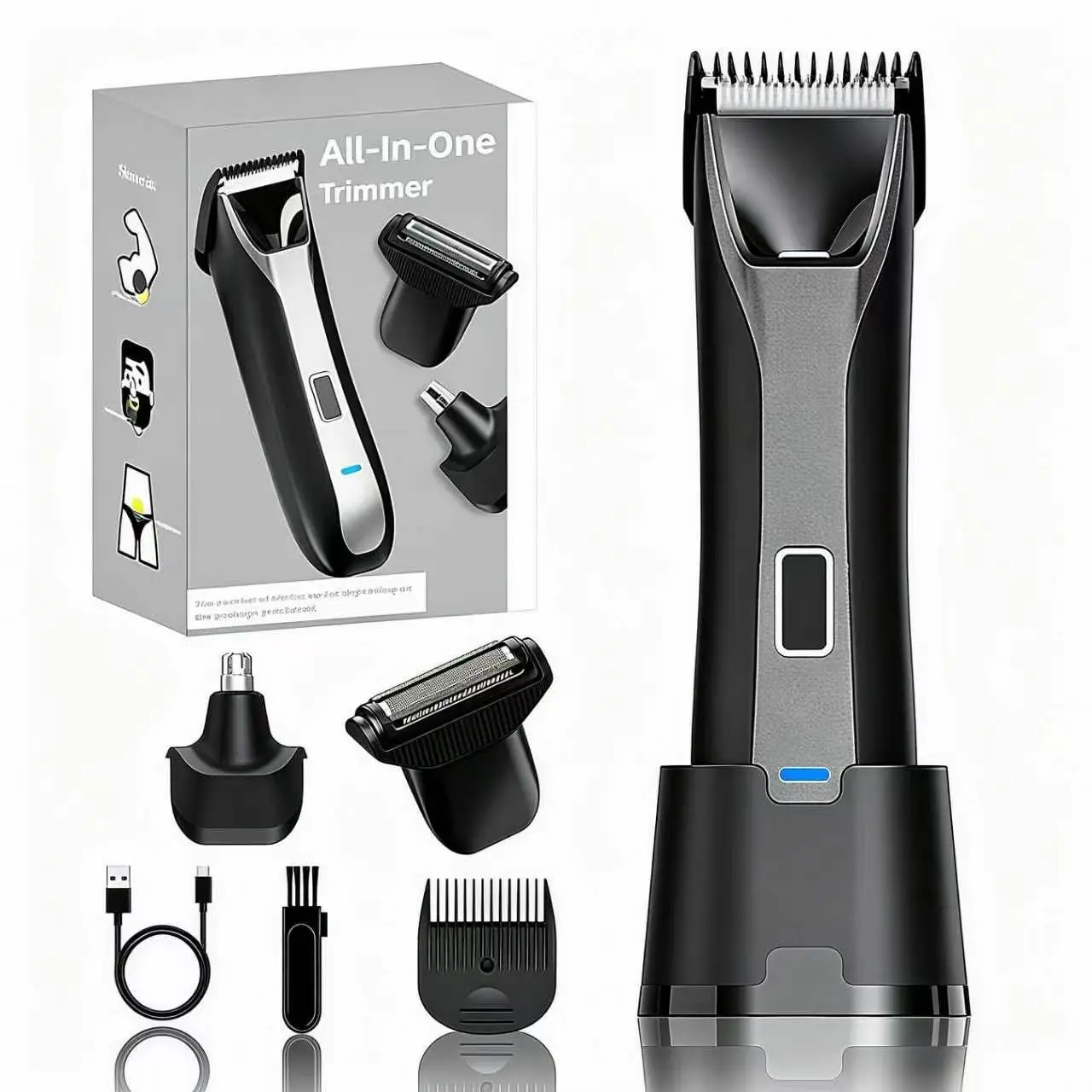 Largner Four-In-One Personal Care Trimmer Multigroomer, Ideal for Beards, Body, Nose, and Hair Grooming, Versatile and Efficient Haircut Tool