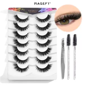 MAGEFY 7 Pairs False Eyelashes with Tool, Black Band Mixed Styles Fluffy Wispy Cat Eye & Natural Curl Strip Lashes Set, Soft Lightweight Lashes for Everyday Makeup & Travel