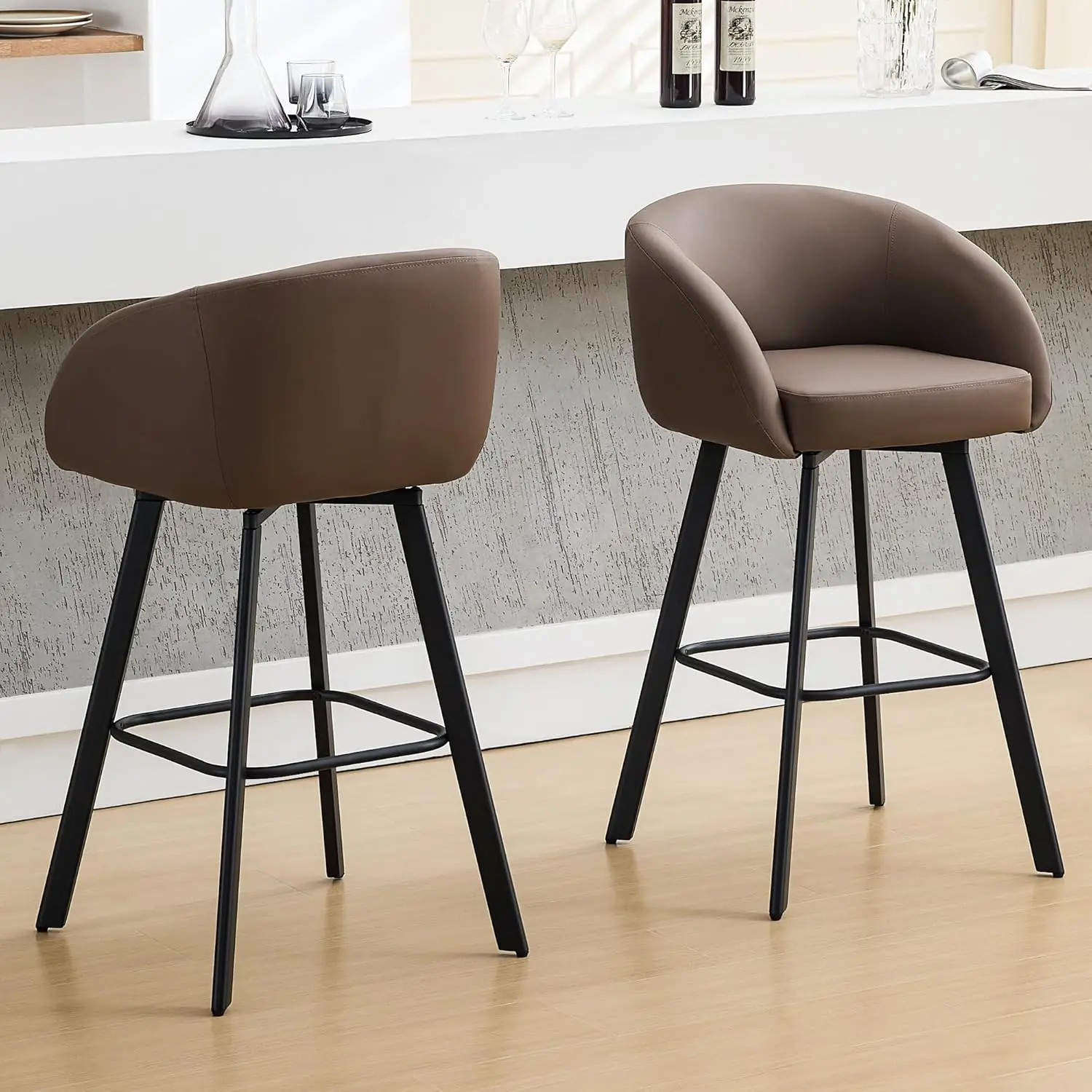 FIRAVOE Modern Bar stool Set of 2-4, 26-30" Swivel Bar Height Chairs with Back and Arms, PU Leather Upholstered for Bar, Kitchen.,dorm essentials,home decor