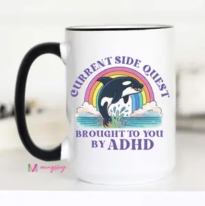 Current Side Quest ADHDCurrent Side Quest ADHD Funny Coffee Mug 15oz, ADHD Gift Mug, Neurodivergent Mug, Orca Rainbow Ceramic Mug Funny Coffee Mug 15oz, ADHD Gift Mug, Neurodivergent Mug, Orca Rainbow Ceramic Mug