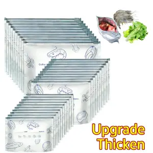 Reusable Aluminum Foil Sealable Storage Bags - 2026 New Resealable Vacuum Zipper Pouches for Kitchen Food Storage, Stand-Up Containers with Labels & Zip Locks for Eggs, Vegetables, Meat