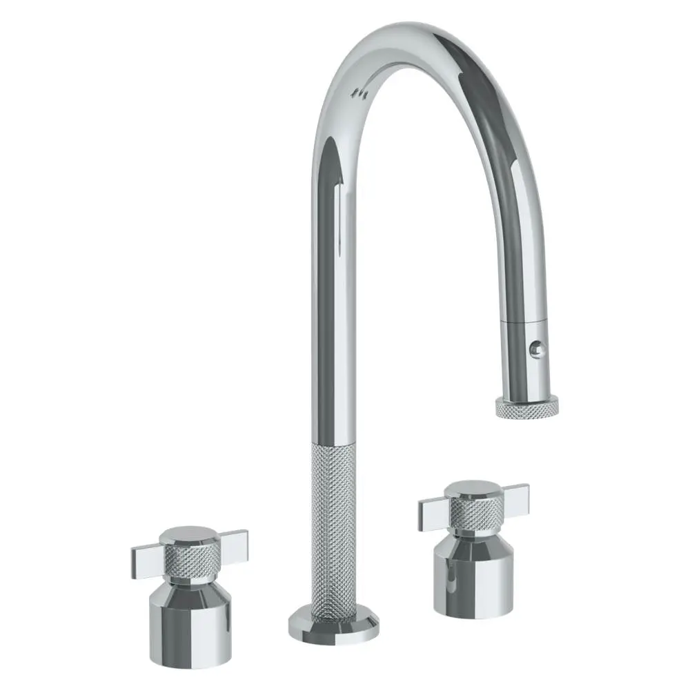 Watermark 25-7PG2-IN16 Deck Mounted 3 Hole Gooseneck Kitchen Faucet With Pull Down Spray