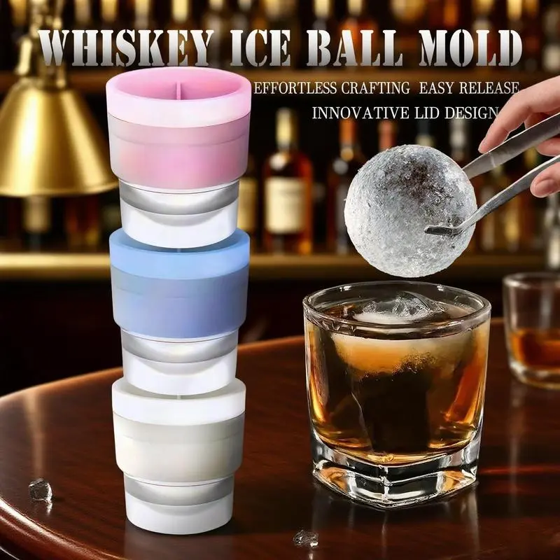 Ice Ball Molds - Set of 3, Round Ice Cube Molds, 2.5-Inch Spherical Ice Cubes for Whiskey, Slow-Melting Stackable,Large Ice Cube Maker, big Ice Spheres Cocktails, Bourbon Cocktail Ice Cube Mold Kitchen Utensils