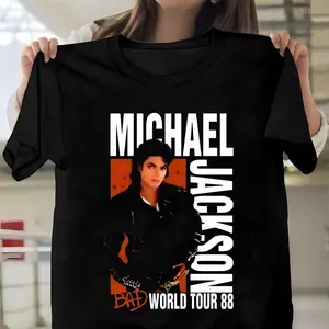 Michael Jackson Bad Tour 88 Classic Unisex T-Shirt Vintage Boxy Memorial Idol Tribute Graphic Tee Retro Streetwear Oversized Fit Cotton Casual Summer Shirt Hip Hop Aesthetic Concert Style Fan Merch Unisex Everyday Wear Camiseta Verano Music Legend Outfit