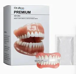 Oralhoe Premium Upper and Lower Denture Set, Temporary Flexible Veneer Dentures, Instant Whitening Smile Restoration Kit, designed to fill tooth gaps and cover yellowed teeth with dental bonding beads.