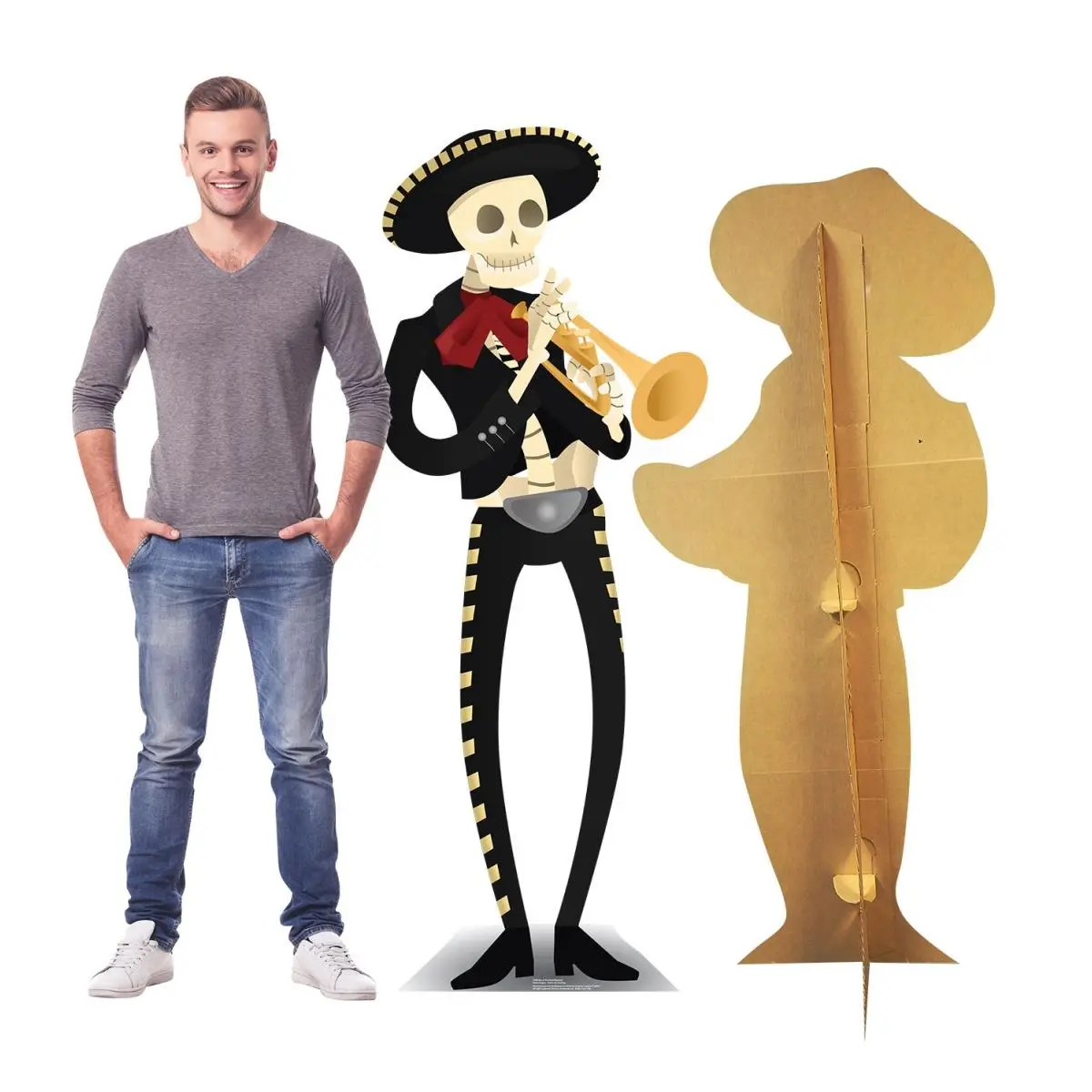 212 MAIN Life-Size Cartoon Halloween Decorative Cardboard Cutout - Advanced Graphics Day of The Dead Mariachi Standup Figure, 67x27 in, Home Decor Party Supplies
