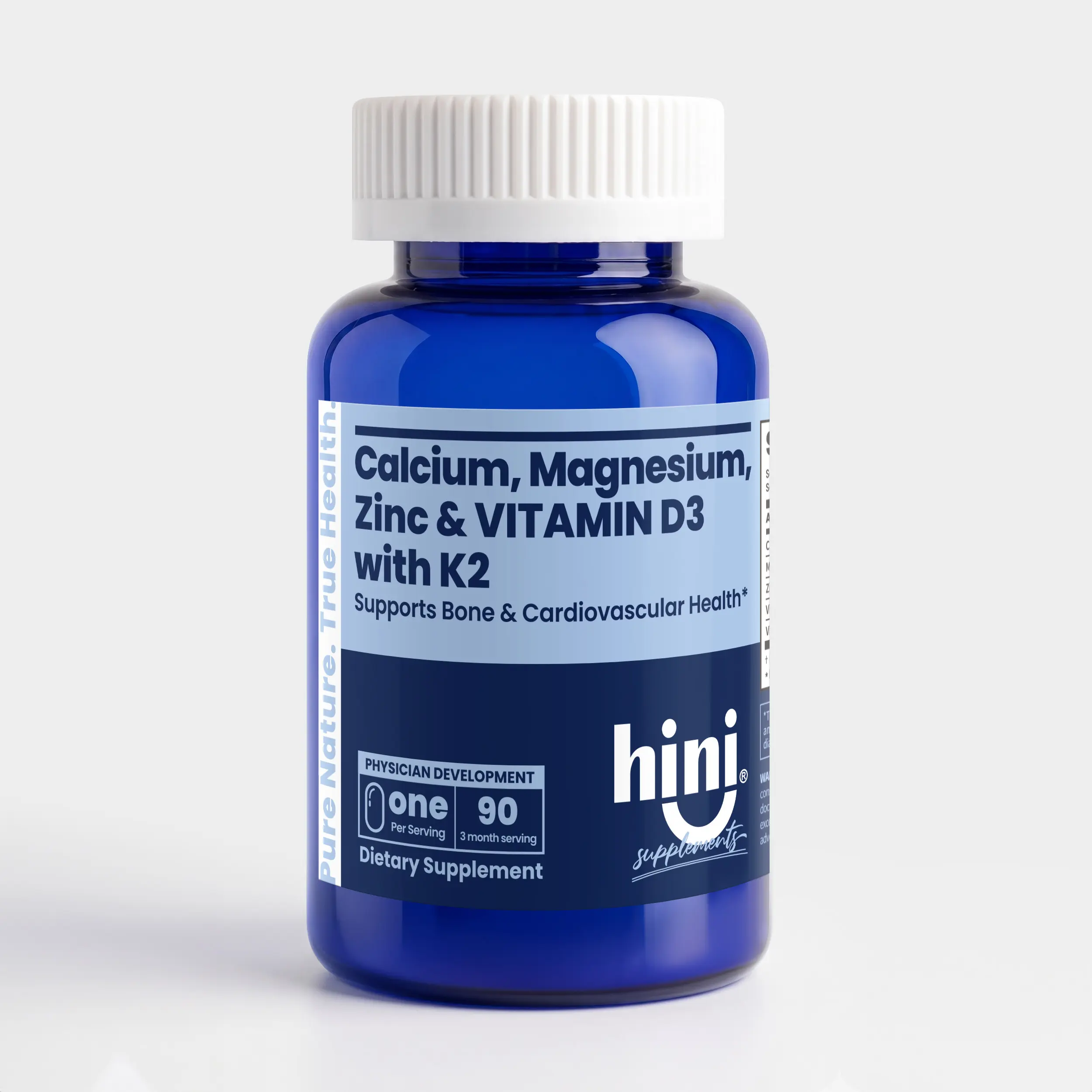 Hini Calcium Magnesium Zinc D3 with K2 Tablets (90 Count, 3 Month Supply) - Bone, Heart & Joint Support Supplement - Ca 400mg, Mg 200mg, Zinc 12mg, Vitamin D3 1000IU, K2 MK-7 - Non-GMO, Physician Developed Magnesium Complex Bone Health
