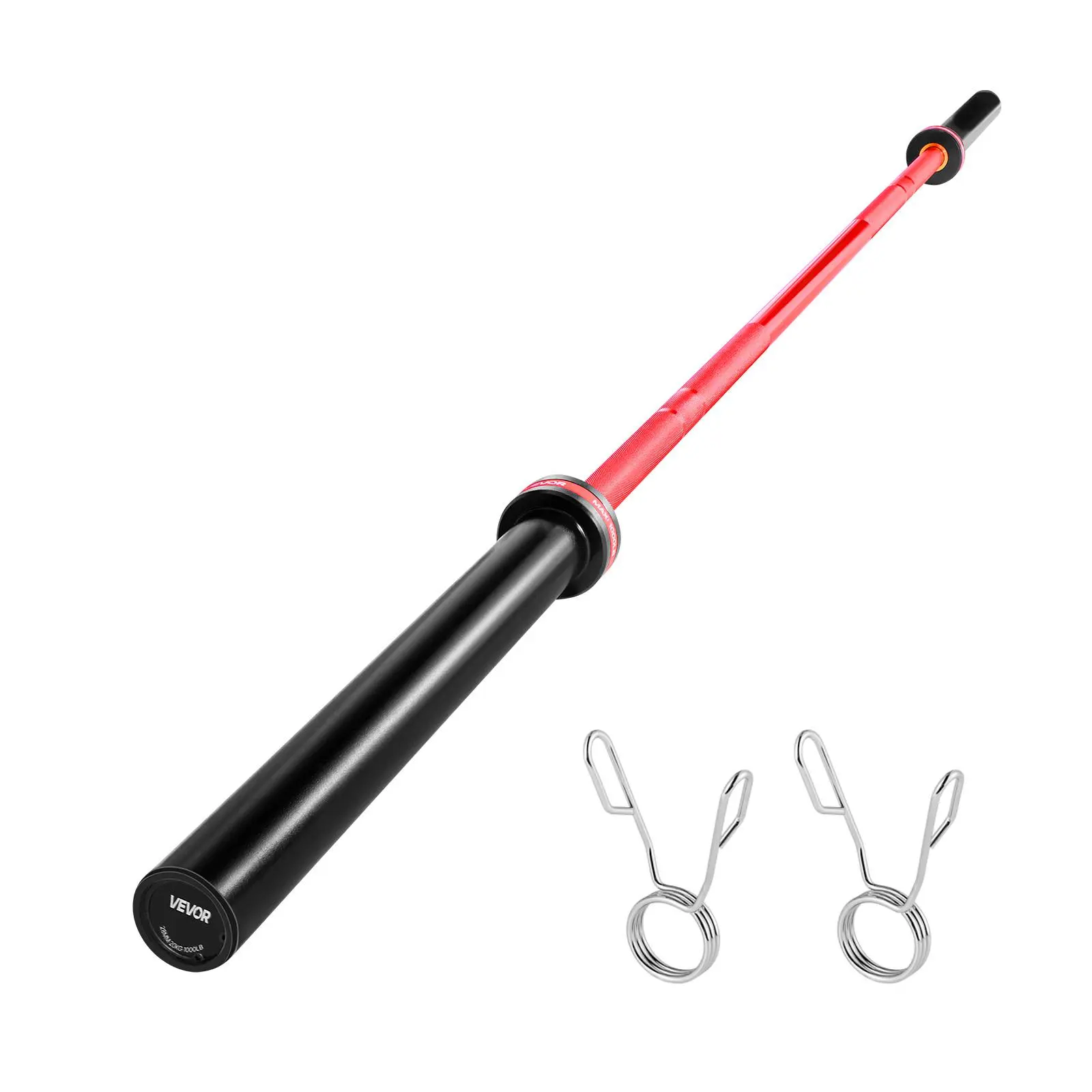 VEVOR 7FT Solid Steel Barbell Bar with Ceramic Coating - Knurled Grip for Enhanced Friction & Stability, 2-Inch Plate Compatible, 1000lb Load Capacity, Forearm Training Gear [summerfinds], Universal Fit