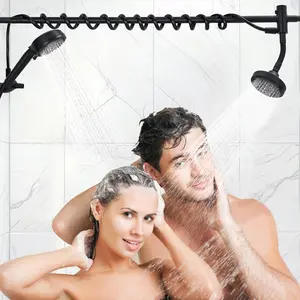 Dual Shower Head for Couples,High Pressure Double Shower Heads for Two People Rod,Adjustable Two Showerhead System with 3 Flow Settings Fits 2 Person Bathroom(Black)
