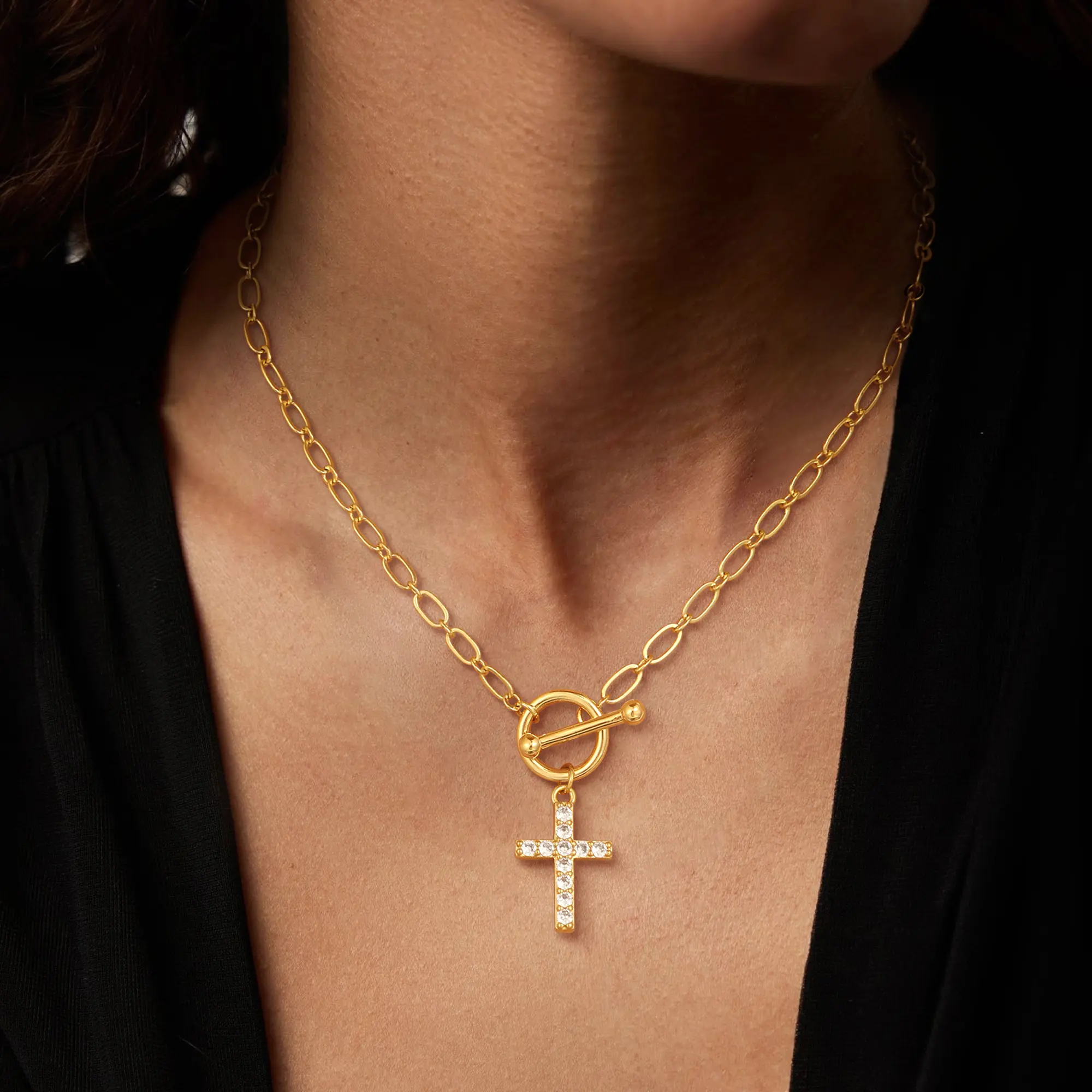 TEWIKY Greenish Spring Jewelry Gold Circle Paperclip Cross Necklace Easter for Women Dainty Simple Pendant with Elegant Hypoallergenic Jewelry Party Daily Wear For Fashion items,Holiday gifts