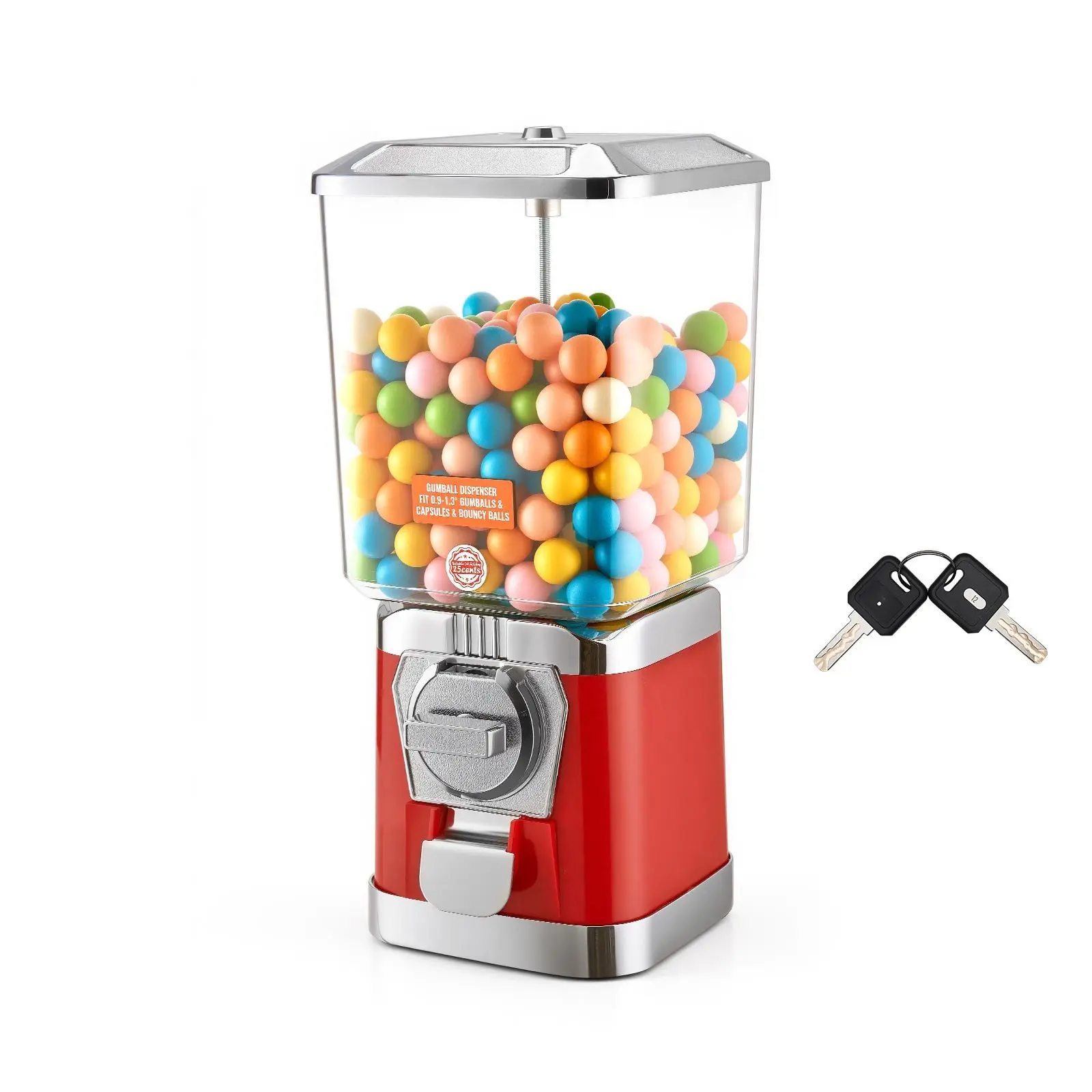 【Summerfinds】VEVOR 17-inch/431.8mm Retro Coin-Operated Gumball Machine for Kids, Red PC Dispenser with Aluminum Base, Key Lock, Manual Handle, Zinc Alloy Parts, 210x200x430mm 5.40 lbs Vending Machine for Home & Parties, 210 X 200 X 430Mm, Quality Structur