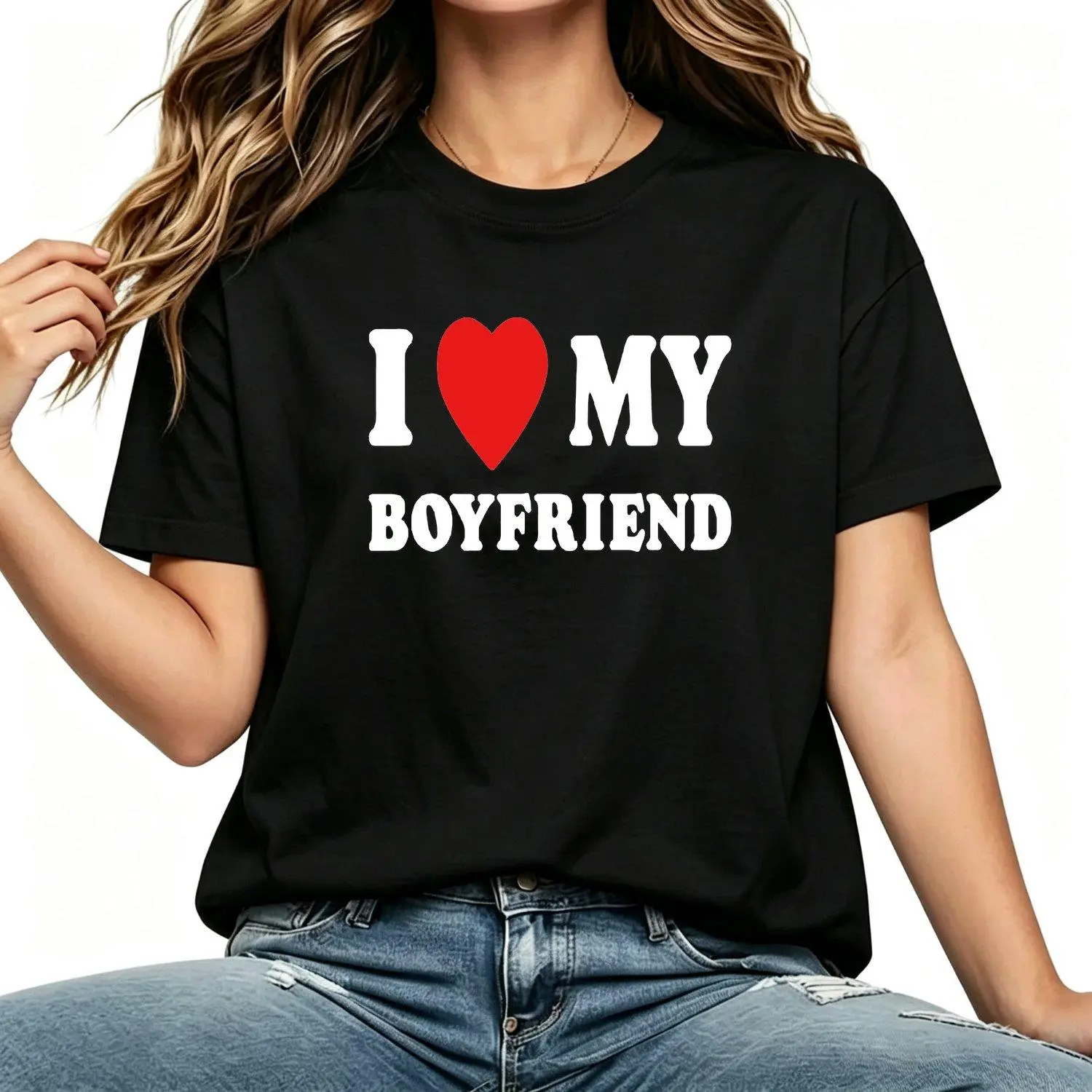 I Love My Boyfriend Graphic Cropped T Shirt I Heart My Boyfriend Statement Shirt Y2K Inspired Retro Crop Top Women Casual Streetwear