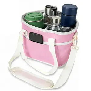 2026 Upgraded Family Size 4 Compartment Drink Bag, Portable Beverage Cooler, Thermal Insulated 4 Water Bottle Carrier with Adjustable Strap, Multiple Tumbler Caddy, Soft Cooler Bag
