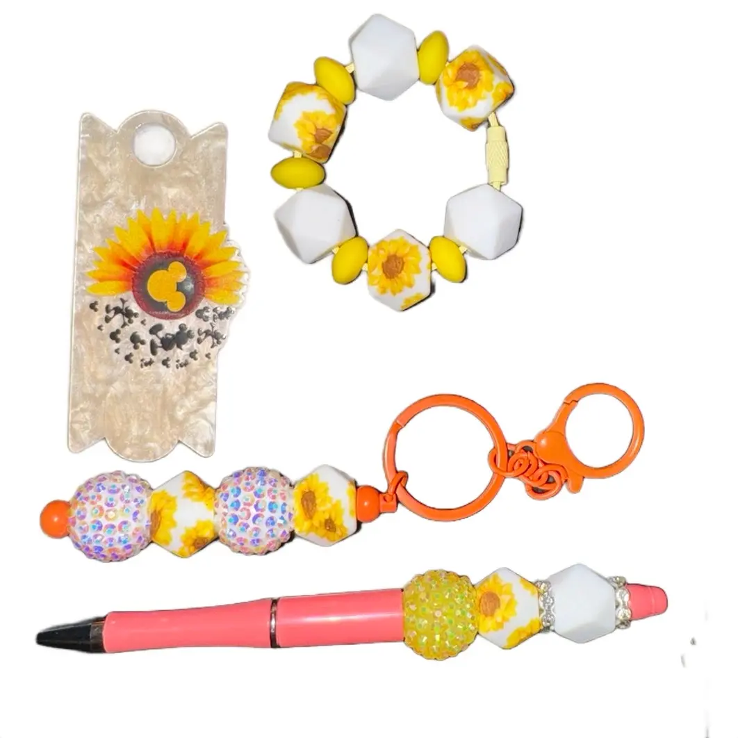 Sunflower Beaded Bundle - Tumbler Charm, Pen, Keychain, and Tumbler Tag