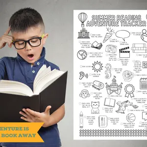Summer Reading Adventure Printable Poster for Kids | Book Log, Reading Challenge Tracker, Calendar & Reward Chart
