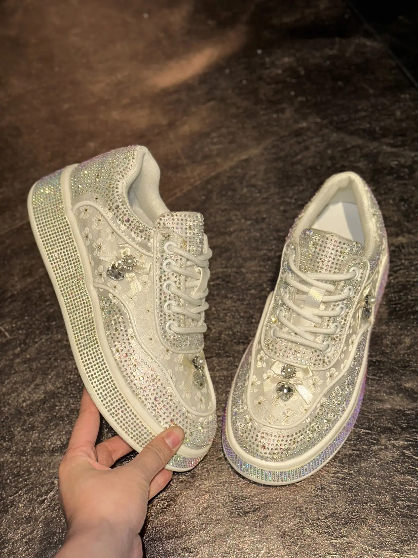 Fairy Style Rhinestone Cherry Blossom Breathable Wide Fit Casual Trainer Sneakers, Sweet Bow Decor, Thick Sole Height Boost, Multi-Color Options, Thick Soled Shoes, Breathable Casual Trainers, Trendy Shoes