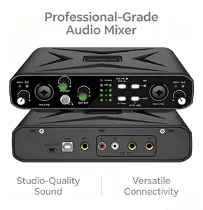 Kaschun Portable 2-Channel Live Audio Mixer Audio Interface, 48V Phantom Power, 0 Latency, USB Connectivity, Guitar Compatible for Recording & Streaming, Black,summervibes