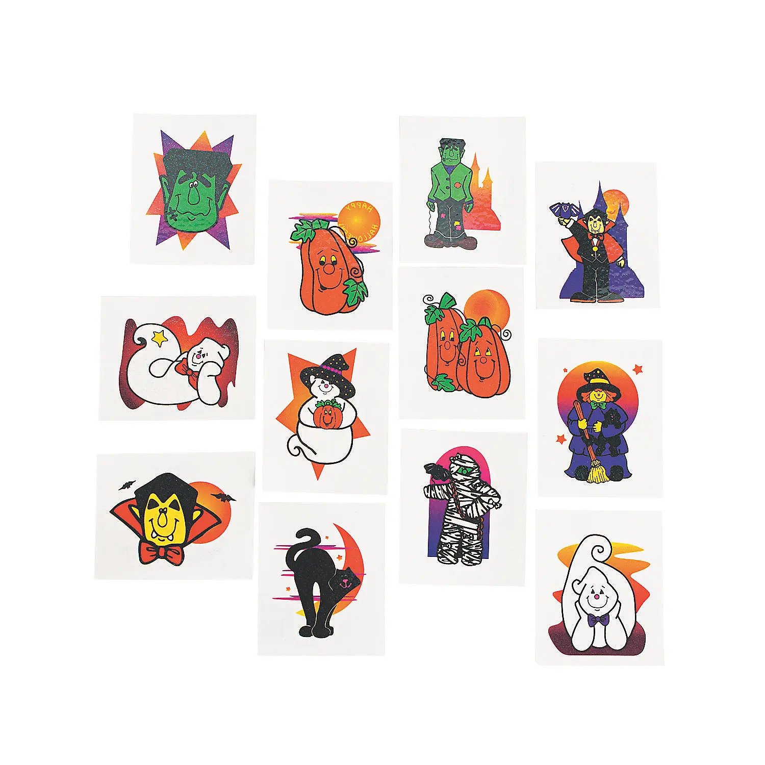 Kids' Spooky Sparkly Glitter Temporary Paper Tattoos - 72-Pc Bulk Pack, Non-Toxic, 1.5in Shapes, Easy Removal, Water Resistant, Oriental Trading Company Halloween Parade Throwables, Candy-Alternative Treats