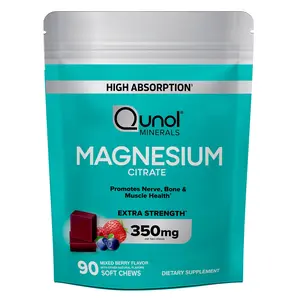 Qunol Magnesium Citrate Soft Chews, 350mg Extra Strength Magnesium Supplement, High Absorption to Support Nerve, Bone and Muscle Health