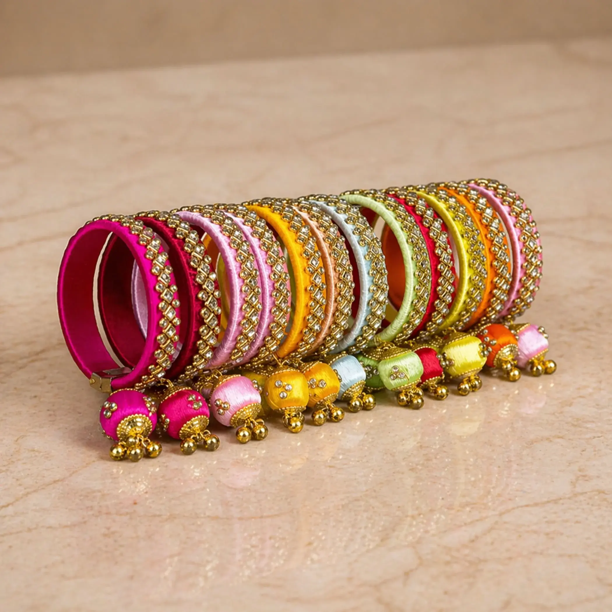 Stylish Kundan Silk Bangles | Handcrafted, Ethnic, Elegant Accessory for Weddings, Festivals, Parties | Beautiful Gifts for Women