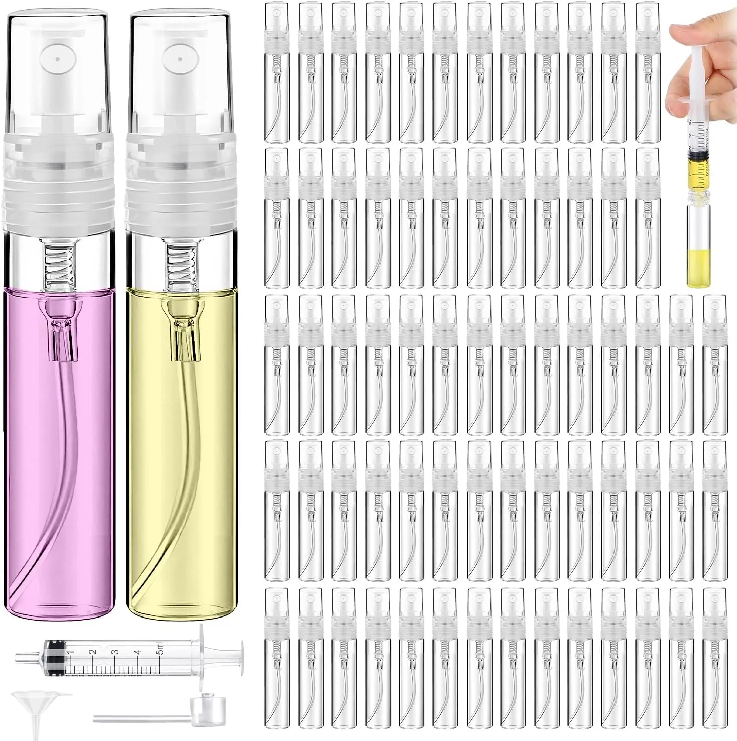 60PCS 5ml Mini Spray Bottle, Small Sample Containers for Perfume Portable Clear Plastic, Empty Fine Mist Refillable, Perfume Atomizer for Samples, For Cleaning, Travel, Essential Oils