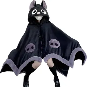 Cute Halloween Wearable Blanket Hoodie Free Size for Adults Devil Bat Hooded Blanket Oversized Soft Cozy Blanket Sherpa Hoodie Women Throw Cloak Wrap with Demon Wings Perfect Gifts For Halloween Christmas