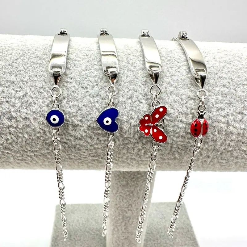 Kids 925 Silver Bracelets – Evil Eye, Heart, Butterfly & Ladybug Designs 16cm (6.3 inches )