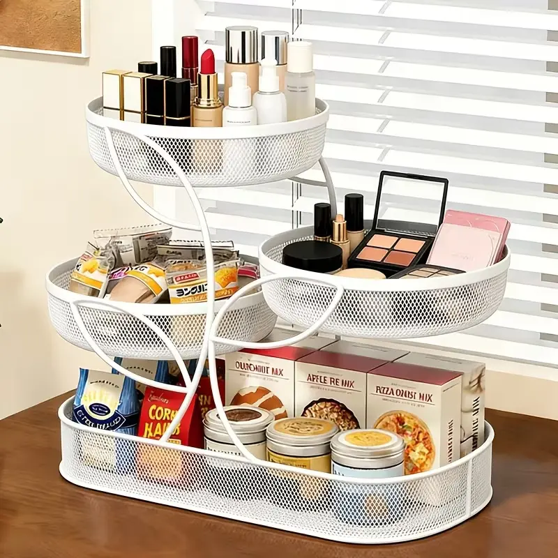 1pc Four-layer Makeup Storage Rack, No Installation Large Capacity Metal Storage Shelf, Multifunctional Organizer for Cosmetics, Toiletries, Fruits, Snacks, Home Kitchen Bathroom Bedroom, Free Beauty Tools Gift.